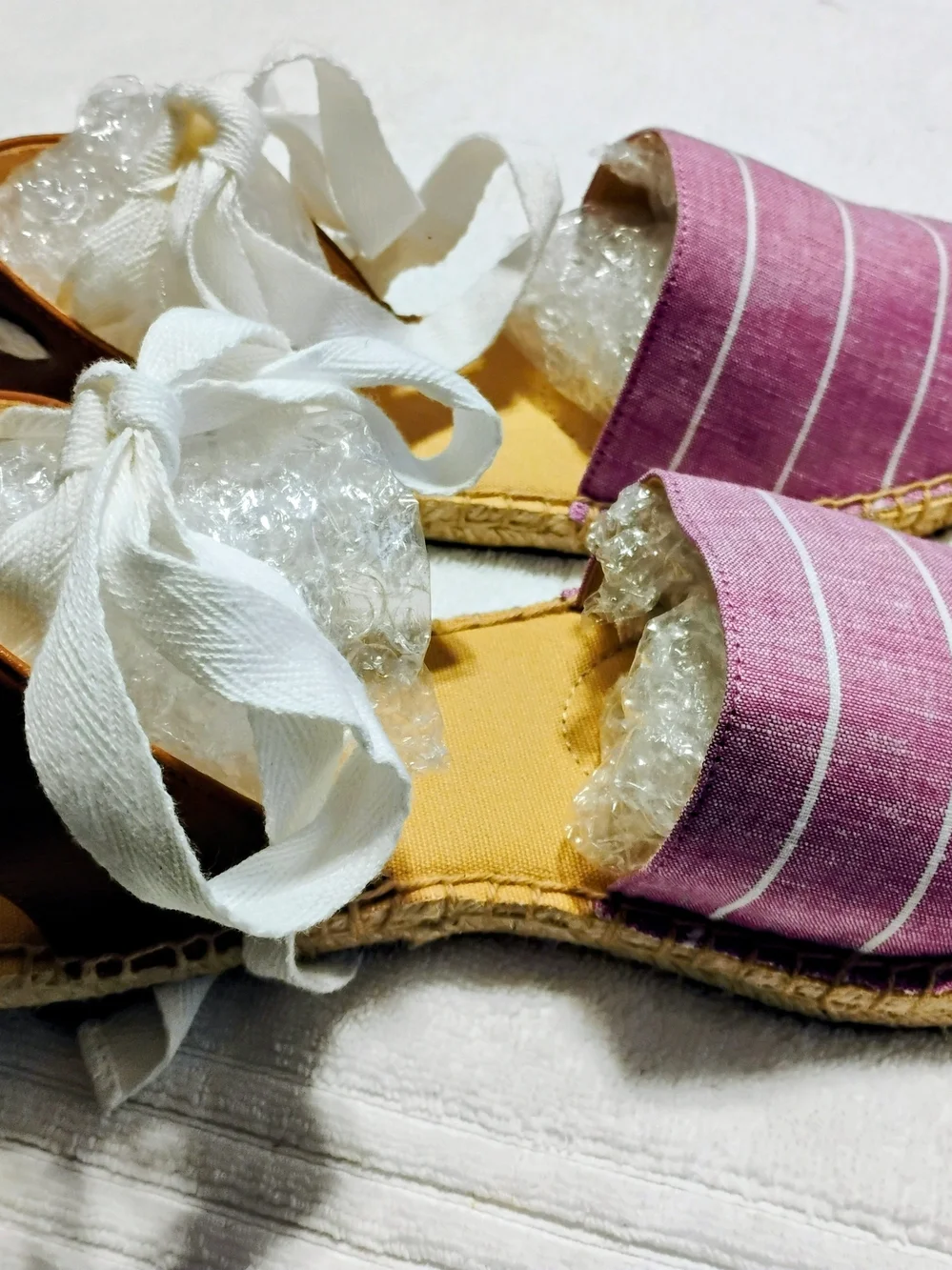 Talbots Lavender Striped Espadrille Sandals with White Ankle Tie Size 8 - Picture 10 of 13